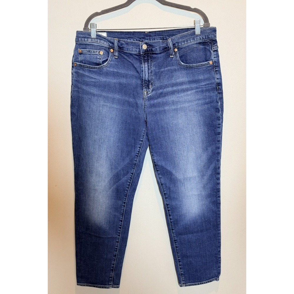 Gap Girlfriend Jeans Womens 16L Blue Mid Rise Relaxed Straight Stretch Denim